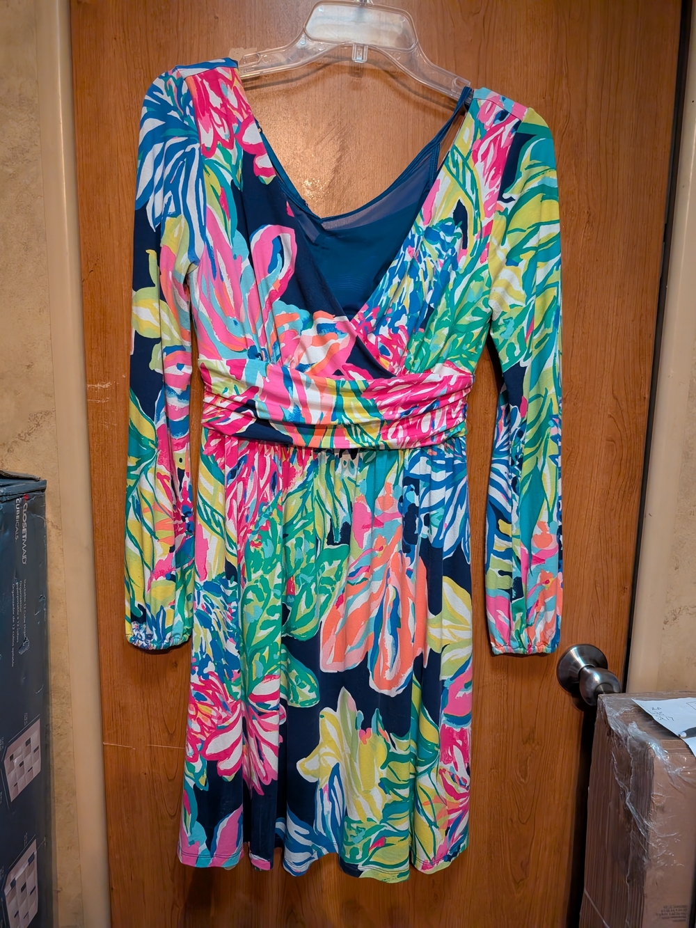 Lilly Pulitzer Navy Multi Floral Long-Sleeve Faux Wrap Dress